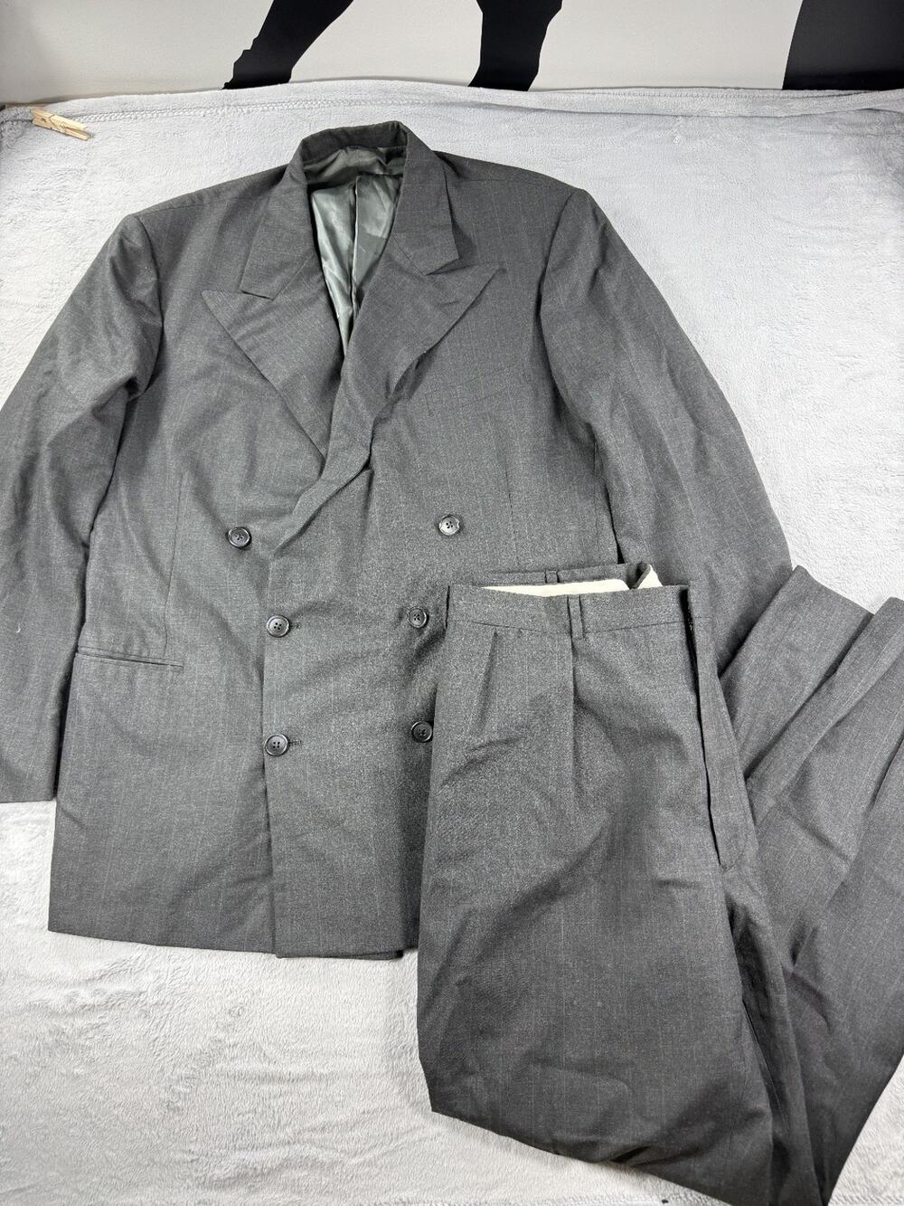VTG Polo by Ralph Lauren Mens 46L Double Breasted Pinstripe 2 Piece Suit Gray